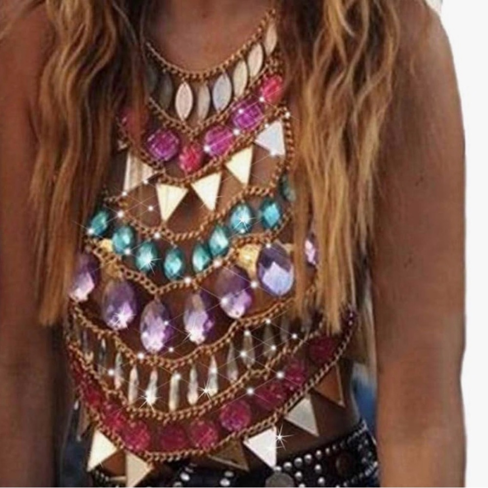 Boho Jeweled Body Chain Halter Top